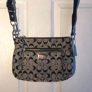 Coach grey/silver/black Poppy cross body purse.